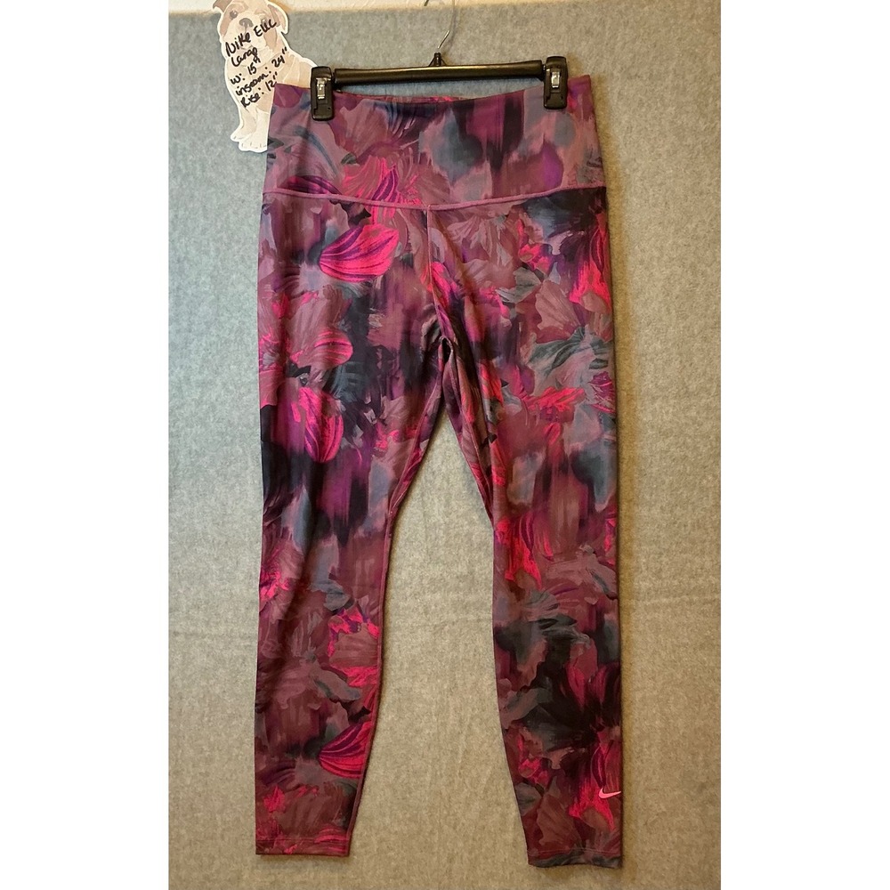 Nike Dri-FIT Womens Large Floral Print High Waisted Leggings Pink Purple 7/8